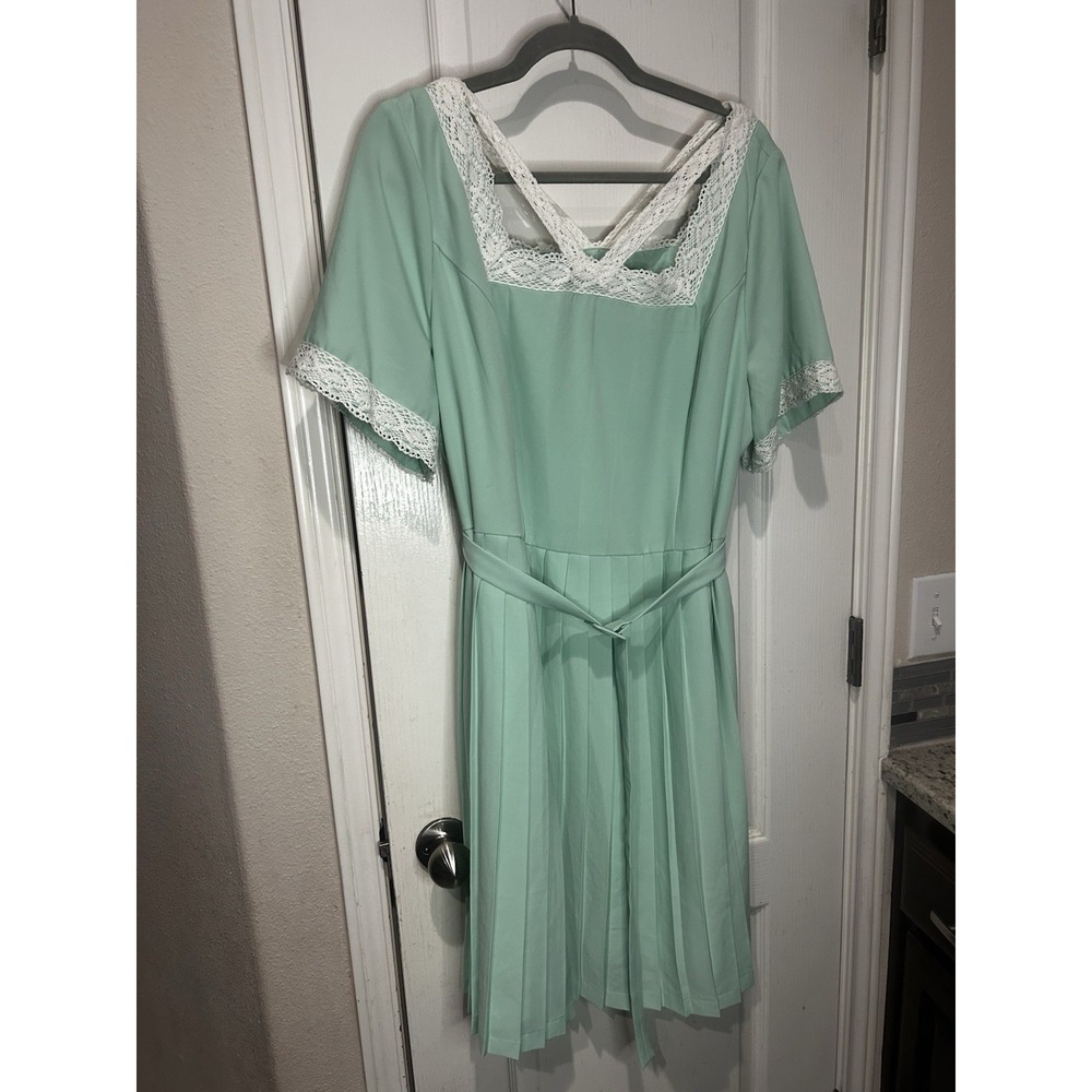 Bea And Dot For Modcloth Mint Green Belted Dress Pleated Lace Sz 2X Retro Spring
